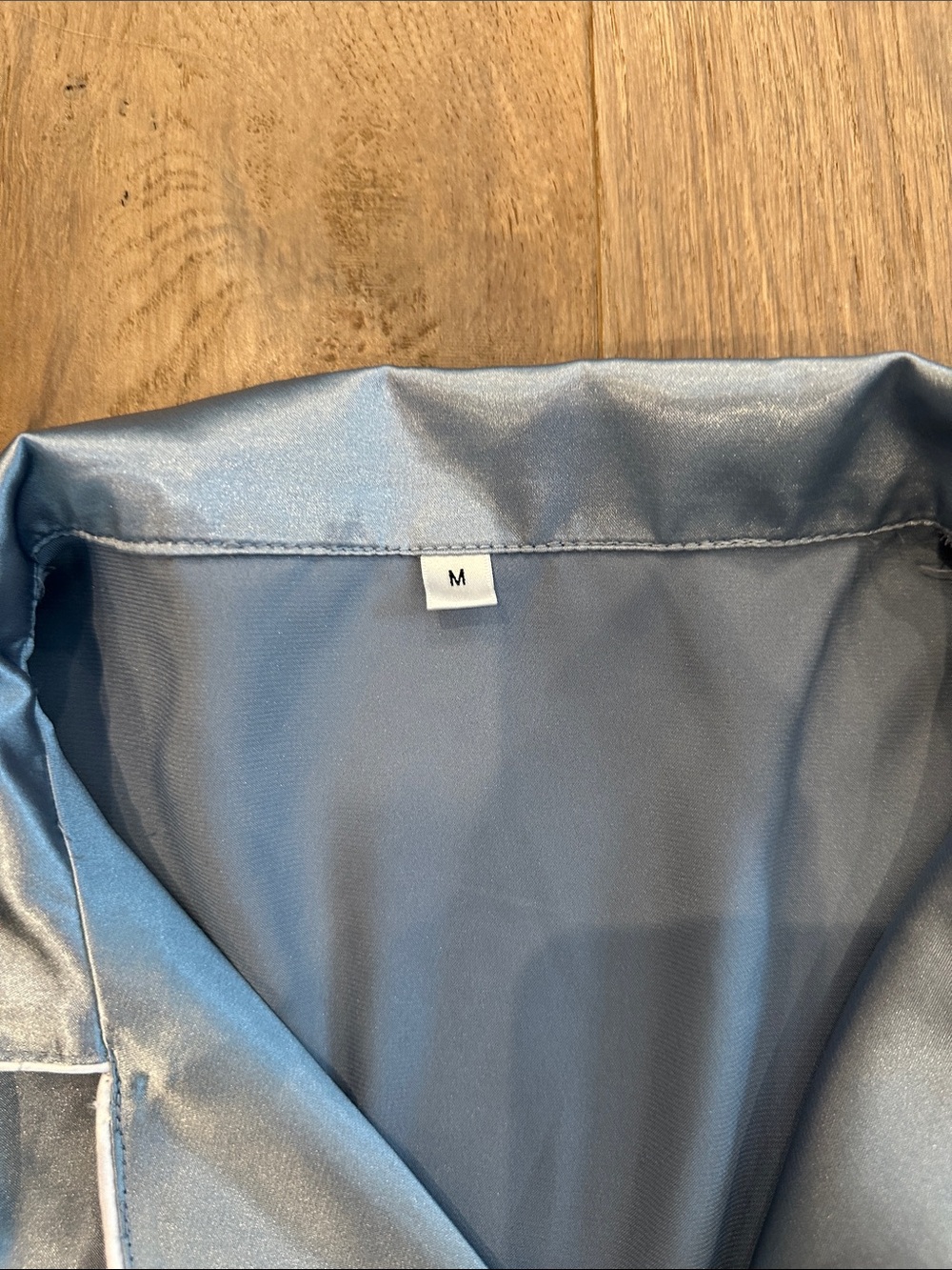 Satin Short-Sleeve Alpha Delta Pi Pajama Set in Blue with Embroidered Pocket - Picture 2 of 4